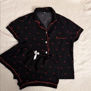 Black Cherry Print Pajama Set